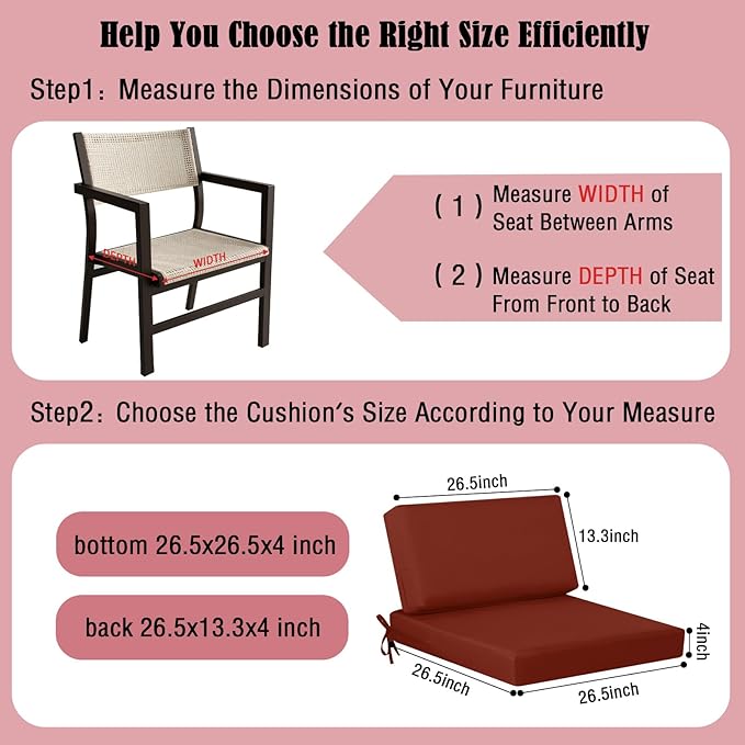 idee-home Outdoor Cushions for Patio Furniture, Outdoor Seat Cushion, Waterproof Couch Hampton Bay Deep Seat Replacement Chair Cushions for Garden Lawn Backyard Deck, 26.5 x 26.5