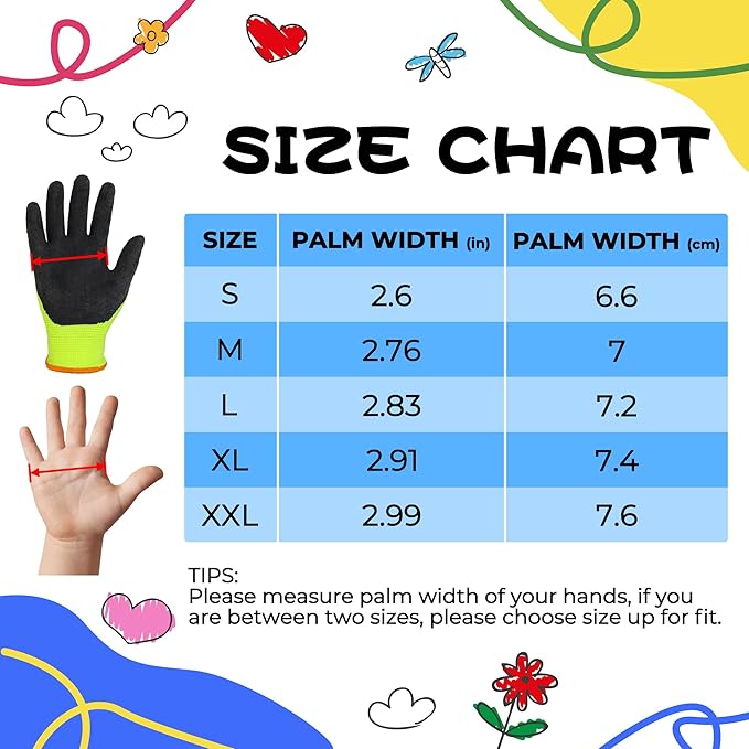 HANDLANDY 3 Pairs Kids Gardening Gloves Latex Free, Nitrile Coated Children Toddler Garden Yard Work Gloves for Little Girls Boys 5-6 (Size M, Black-Green)