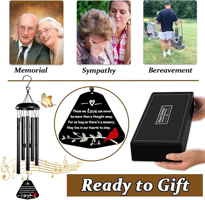 Memorial Wind Chimes,Sympathy Gift for Loss of Mother Father,30inch Sympathy Windchimes for Loss of Loved One,Cardinal Wind Chimes Outdoors Decor