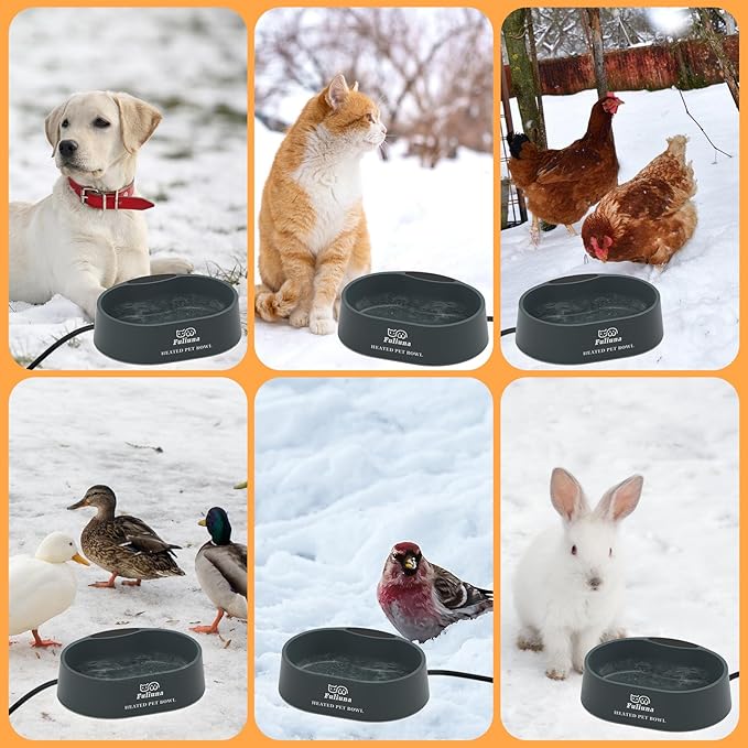 Heated Water Bowl for Dog & Cat, Outdoor Heated Pet Bowl with Anti Chew Cord, Large Heated Dog Bowl Provides Drinkable Water in Winter for Dogs Cats Chickens Birds,0.98 Gallon/125 OZ,35 Watts