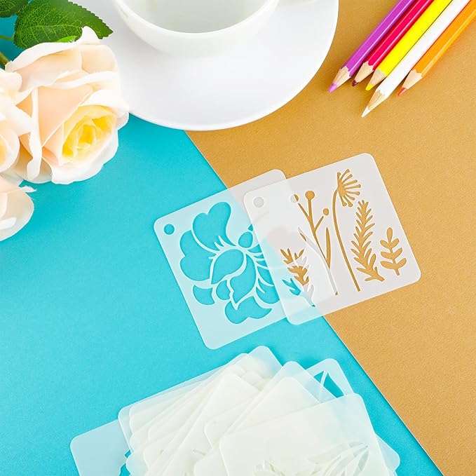 20 Pcs 2.95 Inch Flower Stencils for Crafts, Rock Painting, Home Decor