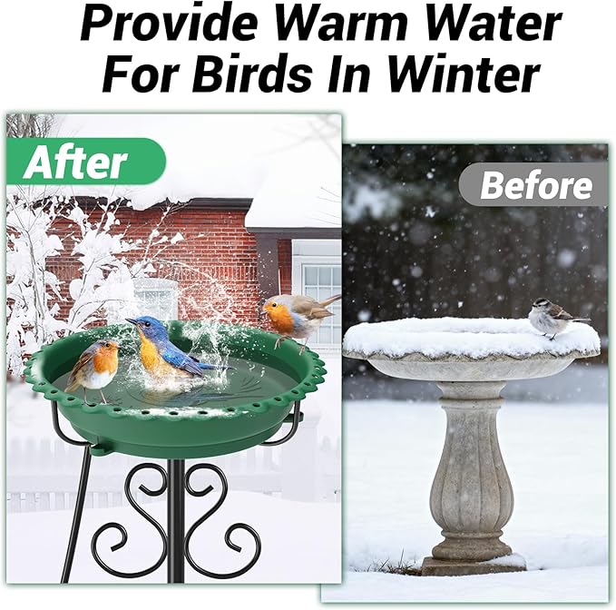 Heated Bird Baths for Outdoors,Upgraded 100W Thermostat Control Heated BirdBaths for Winter with Metal 5 Prong Base Heated Bird Bath for Outside Winter Garden Yard Patio Lawn (Green)