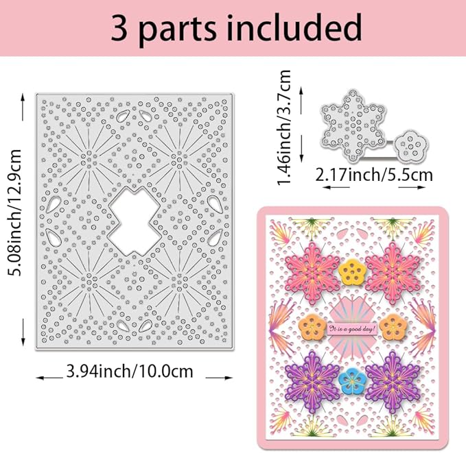 BENECREAT 2Pcs Stitched Flowers Cutting Dies, Snowflake Background Die Cuts DIY Craft Carbon Steel Embossing Template for Card Making Photo Decorative Paper Scrapbooking, 0.8mm Thick
