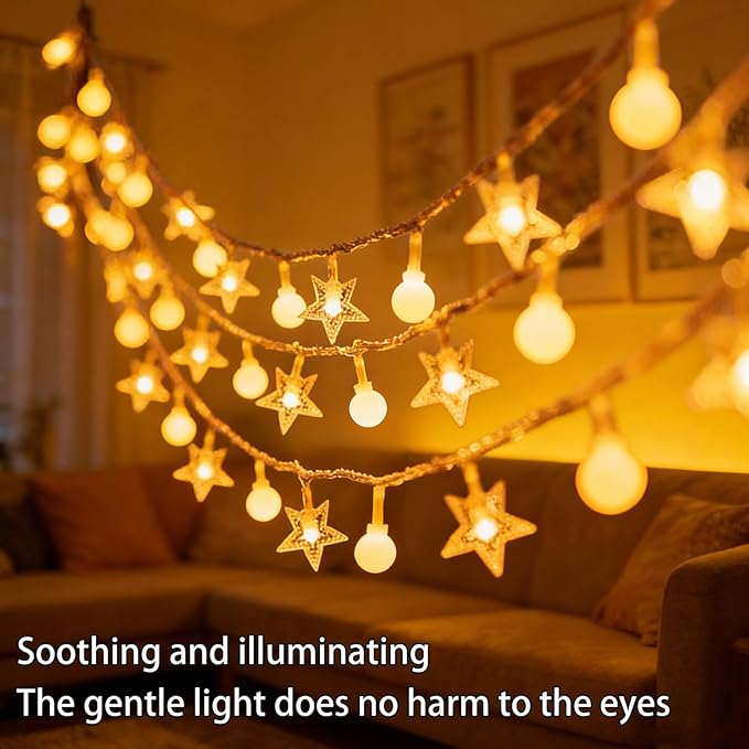 Shining Star Light Bulb Lights 9.8 FT 20 LED Lights with Battery Operated Warm White String Lights for Holiday Party Bedroom Wedding Garden Decoration (Light Bulb Star, 9.8FT)