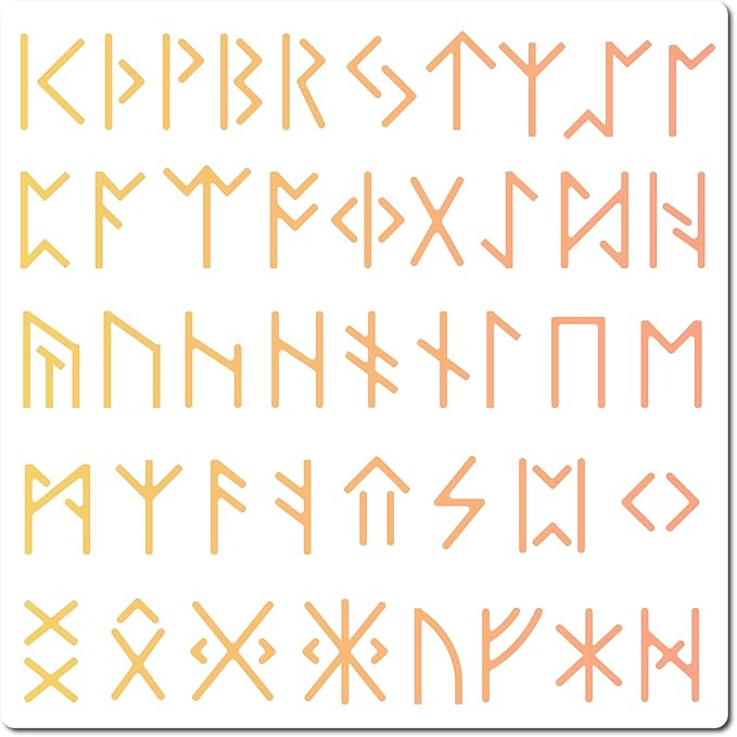 GORGECRAFT 12"X12"Ancient Alphabet Stencil Runes Elder Templates Reusable Plastic Drawing Painting Stencils Template for Painting on Card Wall Fabric Tile Canvas Crafts DIY Home Decor