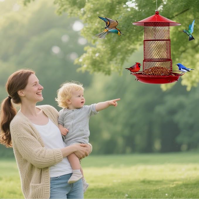 Bird Feeders for Outdoors Hanging, Durable Metal Birds Feeder with 4.5LB Large Capacity, Red Winter Bird Feeders,Sturdy & Weatherproof, Easy to Clean & Refill, Great for Attracting Cardinal,Blue Jay