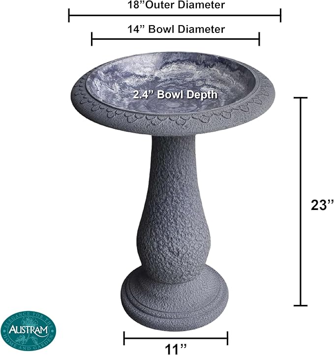 Pedestal Birdbath with Solar Fountain, Resin Stone Composite Outdoor Garden Decor, Standing Bird Bath for Outside Patio Yard, 23-Inch Tall, Garden Fountain, Resin Bird Baths, Hummingbird Bowl