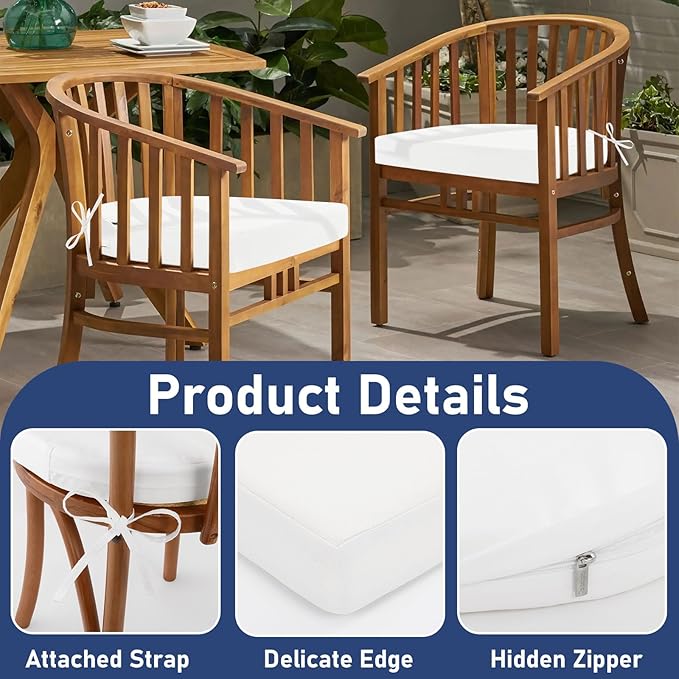Topotdor Outdoor Chair Cushions Set of 2, 17"x16"x2" Waterproof Patio Chair Cushions for Outdoor Furniture, Round Corner Outdoor Seat Chair Pads with Ties for Patio Garden Dining Office, White