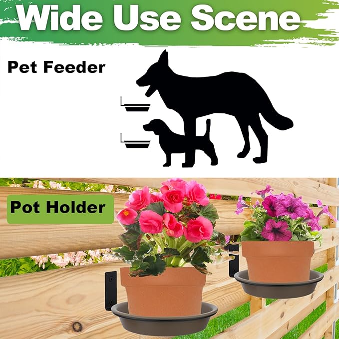 2 Pack Fence Bird Feeder Bath Tray for Outside, 8.4'' Plastic Wild Bird Bath Bowl with Metal Holder for Wood Post, Heavy Duty Wall Tree mounted Pet Squirrel Water Feeder Station Outdoor Garden