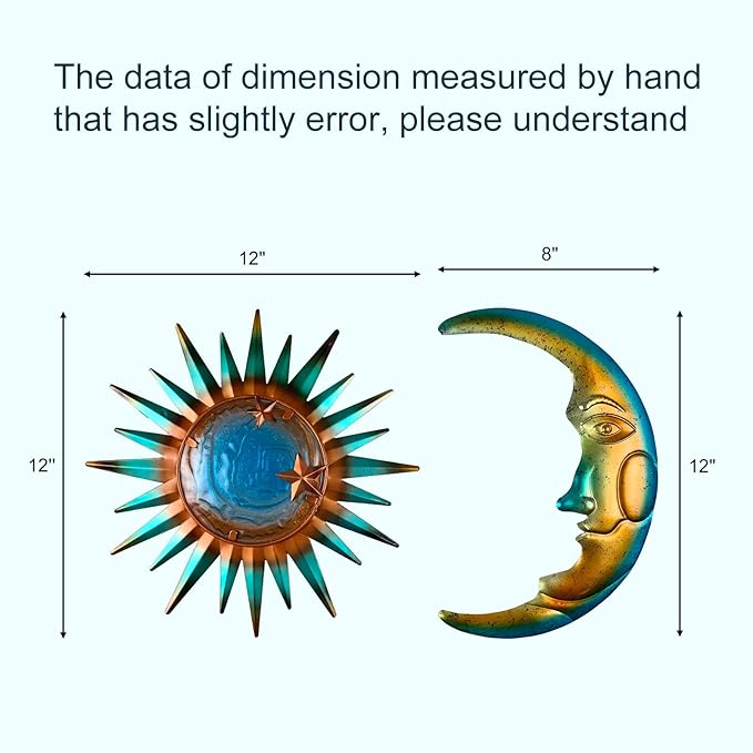 LIFFY Sun Metal Outdoor Wall Decor - 3D Sun Moon Metal Wall Sculpture - Hanging Decoration Gift Ideal for Celestial Decor Home Accent, Bedroom, Garden, Patio, Farmhouse - Lively and Vibrant