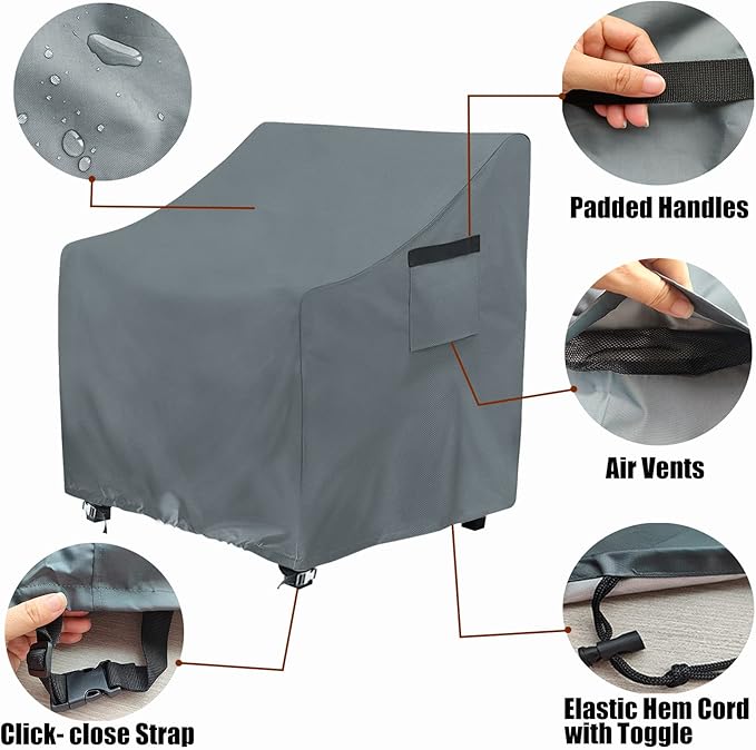 Outdoor Swivel Chair Cover 2 Pack, Fits to 30" L X 34" W X 38.5" H Patio Chair Covers, 420D Tear-Resistant, UV Resistant, Waterproof Outdoor Chair Covers Grey