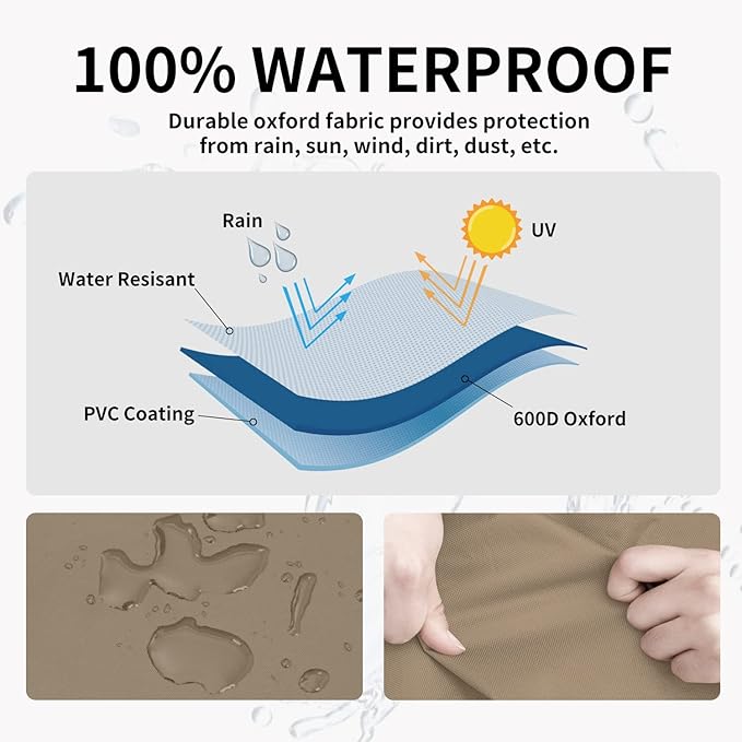 Easy-Going Waterproof Outdoor Chaise Lounge Cover, Heavy Duty Patio Lounge Chair Cover, Windproof Outdoor Furniture Cover with Air Vent 1 Pack-84Wx34Dx32H inch, Camel/Dark Brown