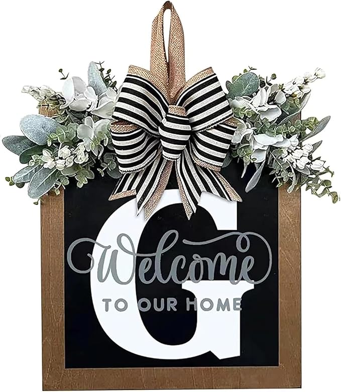 Last Name Porch Decor - Welcome Sign, Outdoor Porch Decorations - 26 Letter Wreaths for Front Door, Spring & All Seasons Monogram (G)