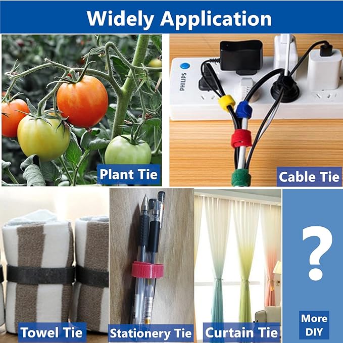 Plant Ties 65.6 Feet, Plant Tape Reusable Nylon Hook and Loop Tape, Garden Strap for Climbing Plants Supports, Tree Ties for Flower Vine Tomato Branches, Cable Wire (Black)