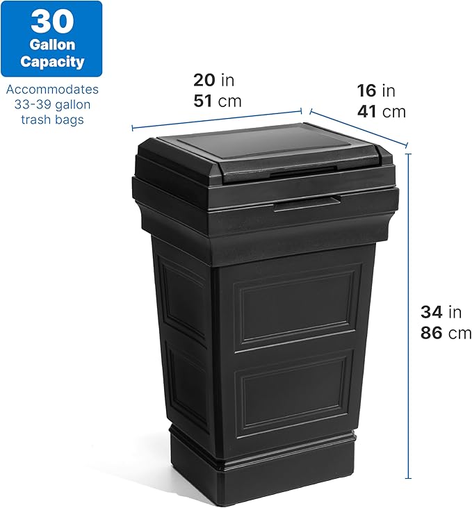 Step2 Atherton Large Garbage Container, Indoor/Outdoor Trash Can with Lid, Weather Resistant, Made of Durable Plastic, Weather-Resistant, Onyx Black