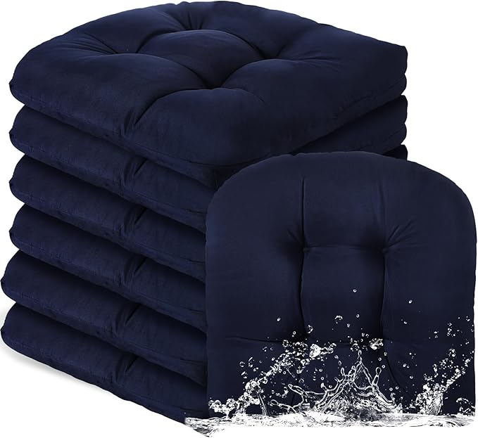 Thyle Outdoor Chair Cushions Set of 6 Waterproof Sun Protection Square Tufted Overstuffed Patio Furniture Seat Cushion for Patio Furniture Dining Indoor 19" x 19"(Navy Blue)