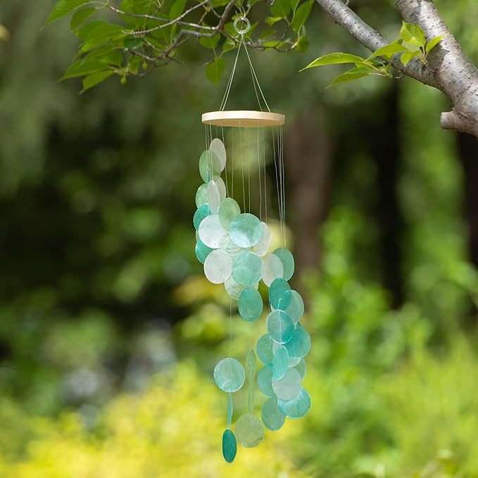 Seashell Wind Chimes for Outside - Handcrafted Spiral Shape Capiz Shells Windchime Coastal Style Decor for Indoor/Outdoors, Garden & Beach Hanging Decor for Wind Chimes Lovers and More