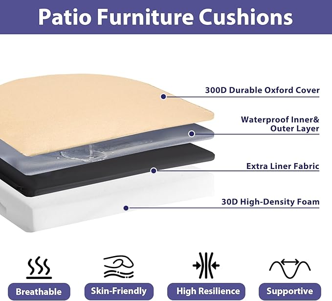 Outdoor Chair Cushions Set of 4 -Waterproof Outdoor Seat Cushions for Patio Furniture, Patio Chair Cushion with Handle and Ties, Round Out Door Chair Pads,18.5" x 16" x 3", Beige