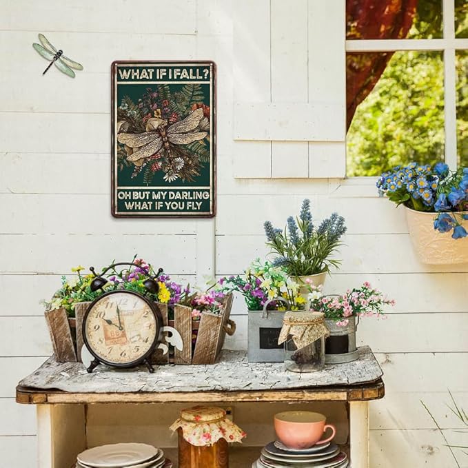 YOYI ART Vintage Tin Sign, 8x12 inches, Hippie Dragonfly Metal Sign, Inspirational Home Decor for Wall