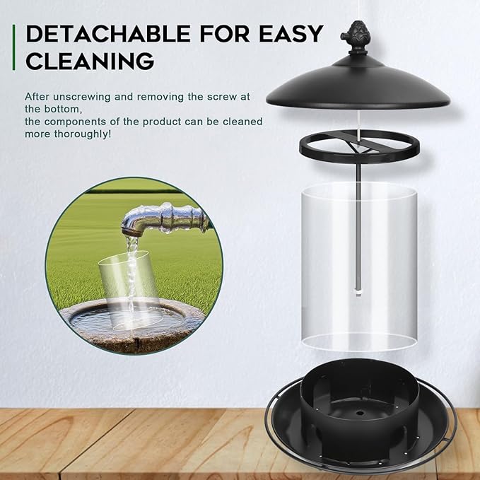 Metal Bird Feeders for Outdoors Hanging, Weather Resistant Wild Bird Feeder with 360 Degree Feeding Tray, Black