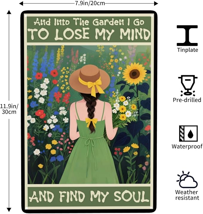 And Into The Garden I Go Women's Garden Gift Vintage Metal Tin Sign Retro Rustproof Funny Art Wall Decor for Yard Backyard Patio Porch 8x12 Inch