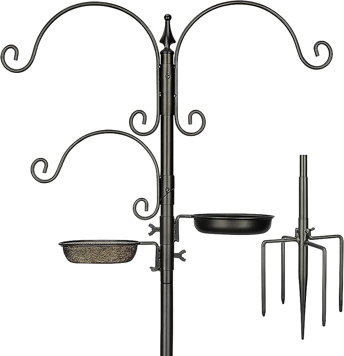 Backyard Expressions Bird Feeding Station Kit - 75" Bird Feeder Pole with 5 Prong Base and Stand for Outdoors - Black