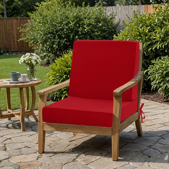 Outdoor Cushions for Patio Furniture, Outdoor Seat and Back Cushion, Waterproof Hampton Bay Deep Seat Replacement Couch Cushions for Garden Lawn, 24x24 Red