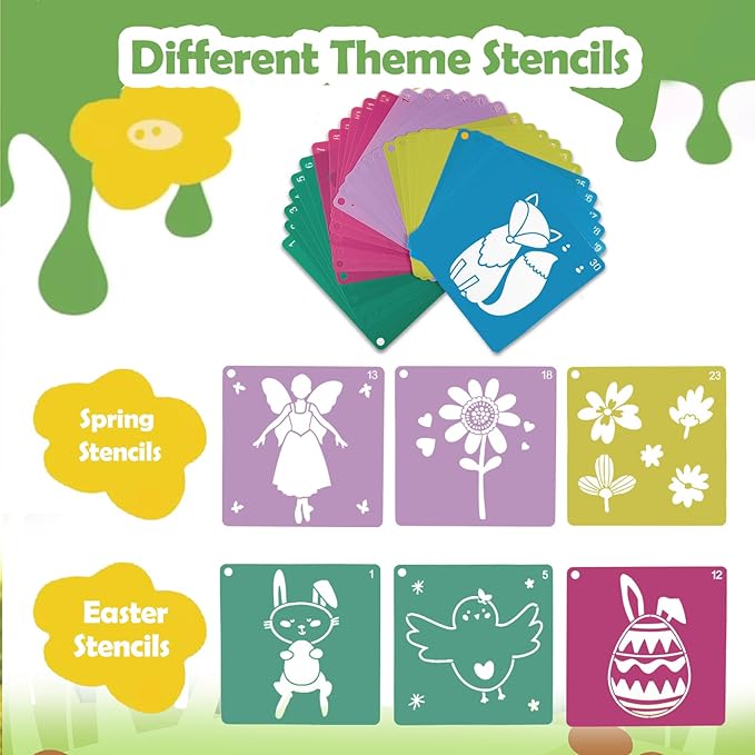 30Pcs Spring Stencils for Kids 8 Inches Sidewalk Chalk Stencil Large Drawing Stencils for Crafts Reusable Garden Flower Easter Themed Primary Shape Template for DIY Art on Sidewalk Wall Home Decor