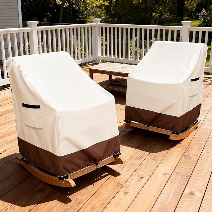 Outdoor Adirondack Rocking Chair Cover 2 Pack,Heavy Duty 600D Waterproof Patio Rocking Chairs Cover for 30" W x 33" D x 32" H Rocking Chair,Beige