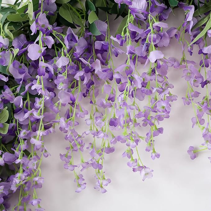 JUSTOYOU 3PCS 7FT Artificial Wisteria Vine Garland Fake Flower Wisteria Garlands for Outdoor Indoor Wedding Wall Badroom Decoration(Purple)