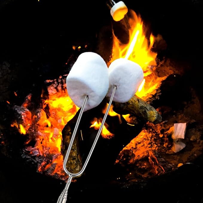 10 PCS Stainless Steel Marshmallow Roasting Long Sticks, 30 Inch Smores Sticks for Fire Pit, Portable Extendable Hot Dog Fork BBQ Tools, Smores Skewers for Camping, Bonfire Grill