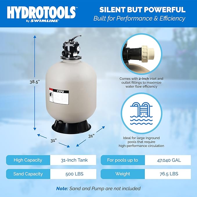 SWIMLINE HYDROTOOLS Sand Filter Combo Set, 31" Tank Only - for Inground Pools Up to 47,000 Gallons, 7-Way Multi-Port Valve, Base Stand, 2" Fittings, 500 lb Capacity
