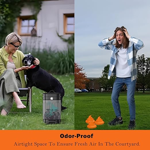 Dog Poop Trash Can Outside, 5L/1.3Gal Metal Dog Waste Trash Can with Lid, Foot Pedal, Pet Waste Container with 40 Bags, Poop Bucket with Lid Soft Close for Pet, Black
