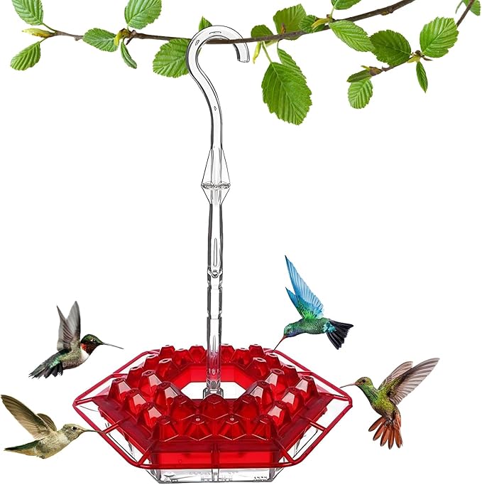 Hummingbird Feeders for Outdoors Hanging, 10 oz Wild Bird Feeder with 30 Feeding Ports,Sherem Hummingbird Feeder and Built-in Ant Moat, Easy to Clean and Refill (Red)