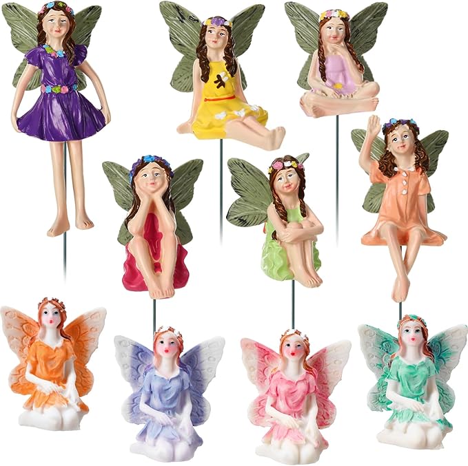 Jetec 10 Pcs Garden Miniatures Fairies Mini Figurine Fairy Accessories Decor for Outdoor Yard Home Decoration(Cute Color)