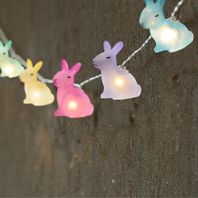 Easter Rabbit Decoration Lights Outdoor, 8.5 Feet Waterproof Bunny String Light with 10 Multicolor Rabbit Shaped Lights for Easter Indoor Bedroom Birthday Party Wedding Decor