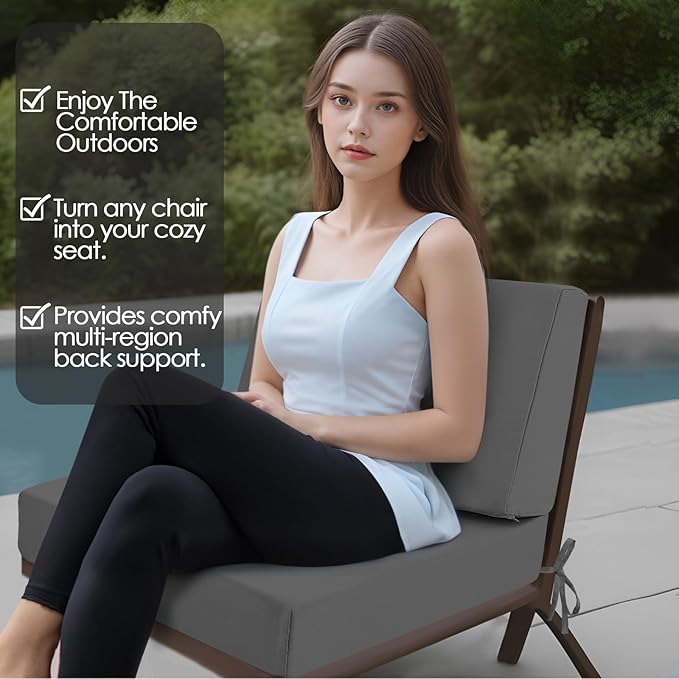 Outdoor Cushions for Patio Furniture, Outdoor Seat and Back Cushion, Waterproof Hampton Bay Deep Seat Replacement Couch Cushions for Garden Lawn, 26.5x26.5 Grey