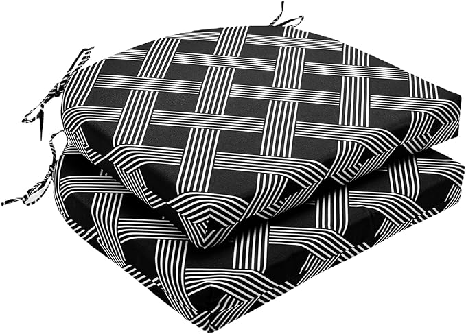 Wellsin Outdoor Chair Cushions for Patio Furniture - Patio Chair Cushions Set of 2 - Water Resistant Round Corner Outdoor Seat Cushions 17"X16"X2", Black Geometry