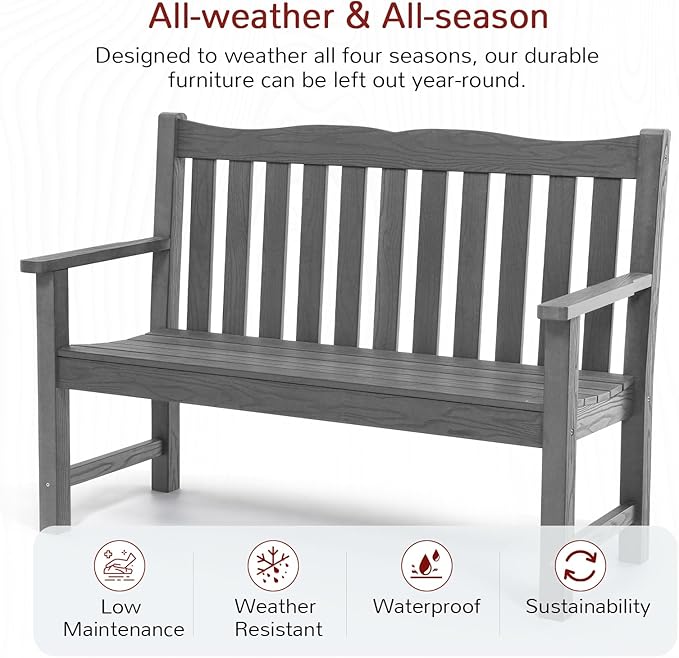 Stoog Outdoor Bench, Waterproof Garden Benches Set of 2, Never Rot or Fade, Used for Garden, Porch, Backyard and Deck, Grey