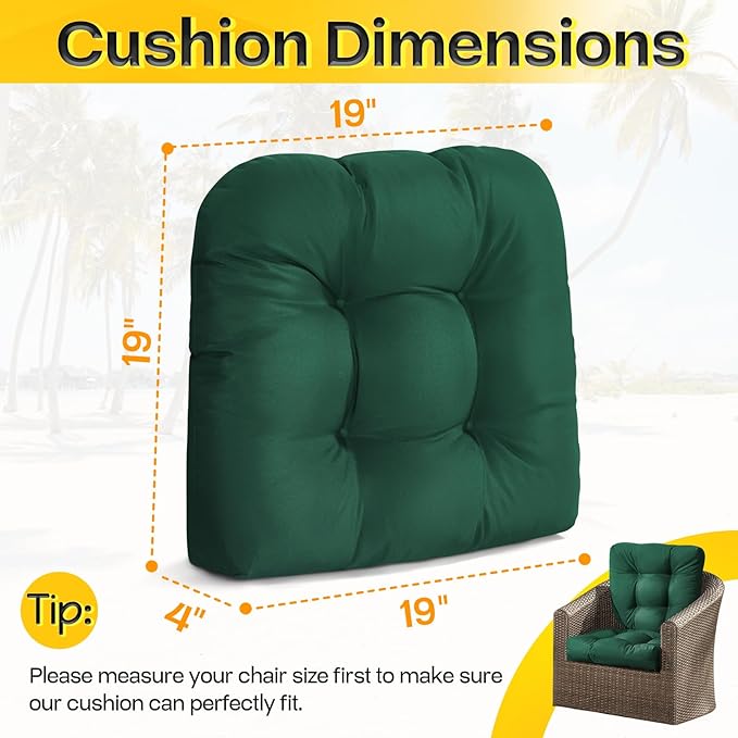 MAGIC ELEPHANT Outdoor Chair Cushions Set of 2, Memory Foam Seat Cushion Pads for Wicker Chair and Patio Furniture, 19 x 19 Inches (Green)