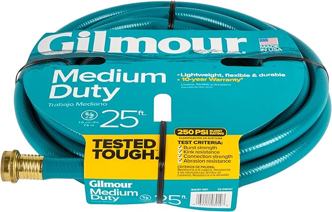 Gilmour Medium Duty 5/8" x 25' Garden Hose, Flexible and Kink Resistant Outdoor Hose, Blue
