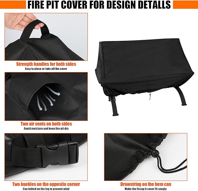 Fire Pit Cover Rectangular 36 Inch 600D,Cover for Rectangular Fire Pit with Grill ,Outdoor Waterproof Firepit Cover - 36 X 27 X 24 Inch
