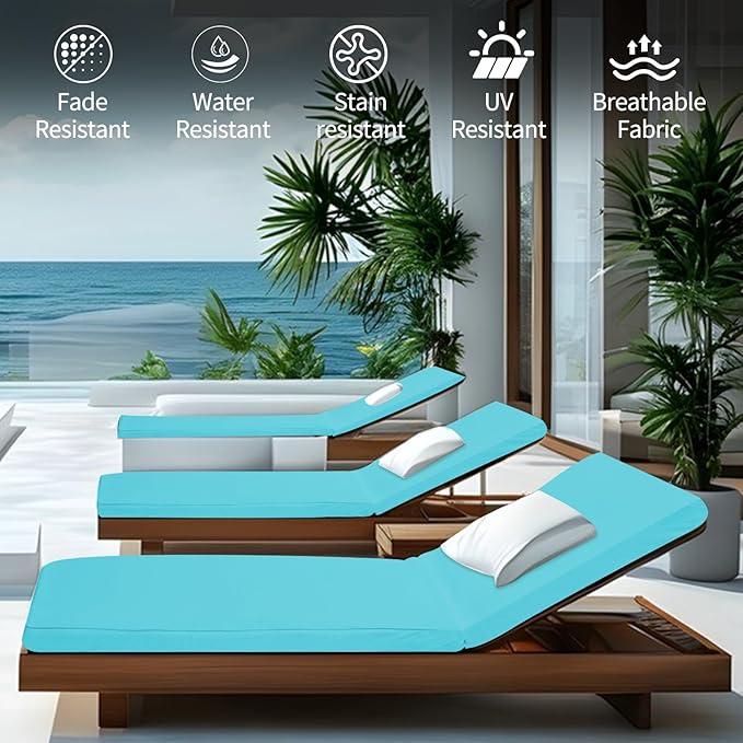 Outdoor Chaise Lounge Cushions for Patio, 71"x22"x3" Lounge Chair Cushions Set of 2, Waterproof Replacement Seat Pads for Outdoor Furniture (Teal, 2 Pcs)