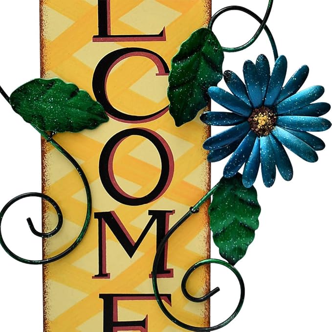 Metal Welcome Sign Front Door Decor Decorative Hanging Wall Sign Indoor Outdoor Hanging Sign for Garden Porch 15.25x8.5 (3 colors)