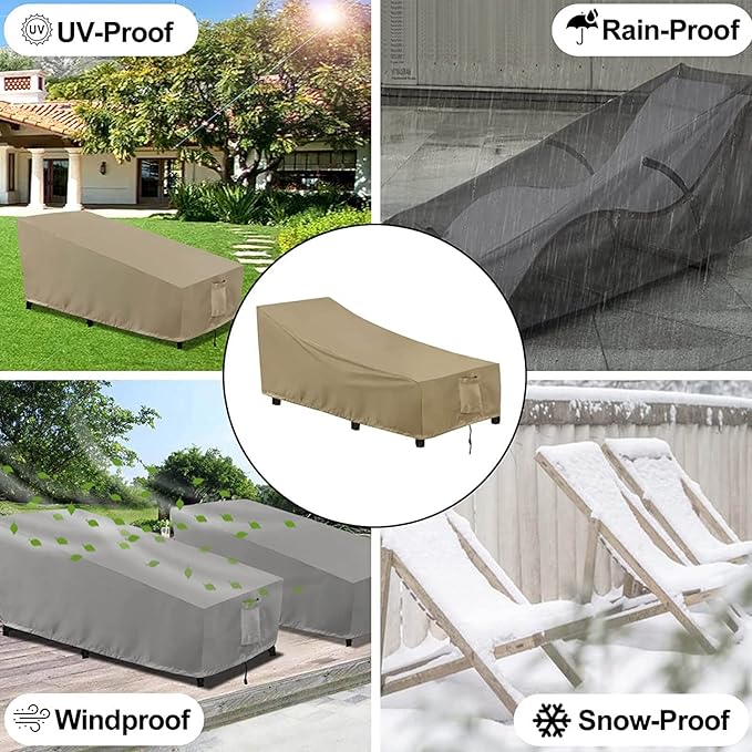 OutdoorLines Outdoor Waterproof Patio Chaise Lounge Chair Cover - UV Resistant Lounger Covers Heavy Duty Weatherproof Patio Sofa Furniture Covers, 2 Packs, 84Wx32Dx32H Inches, Camel