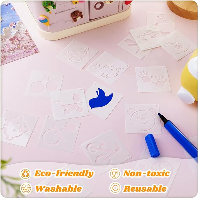 Fainne 100 Pcs 2 Inch Stencils Small Stencils for Painting on Wood Reusable Painting Templates Crafts for DIY Scrapbook, Wood, Wall, Fabric, Rock, Chalkboard, Sign(Cute Baby Animal)