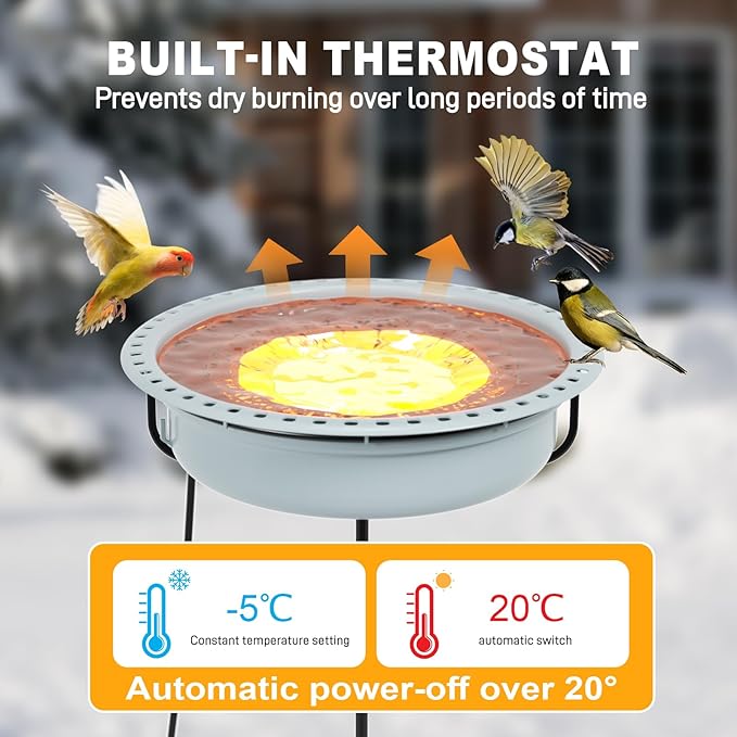 Heated Bird Bath for Winter, Outdoor Pedestal Standing Birdbath with Automatic De-icer, Electric Water Bowl for Outside Gardens, Deck, Yard