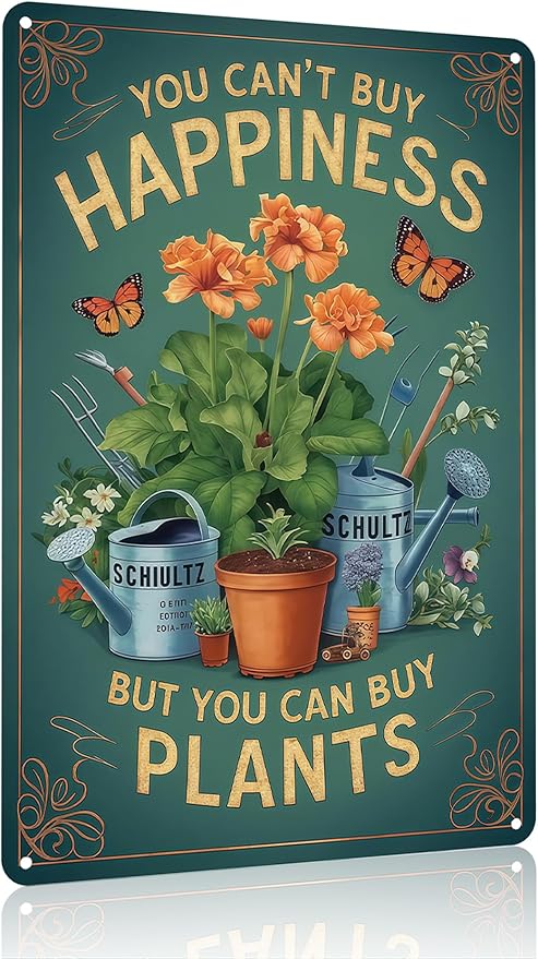 Funnysign Garden Gifts You Can't Buy Happiness But You Can Buy Plants Vintage Tin Sign for Home Garden Patio Yard Decor 8 X 12 Inch(3982)