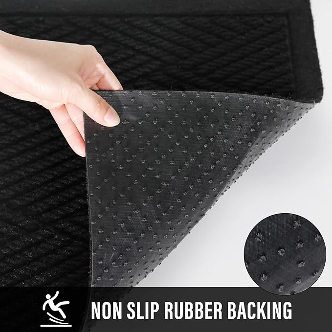 Sturdy Front Door Mat, Absorbent Muddy Dirt Resist Welcome Door Mats Outdoor Indoor, Stain and Fade Resistant, Non-Slip Rubber Backing Low Profile Doormat for Entryway, 60×36, Black