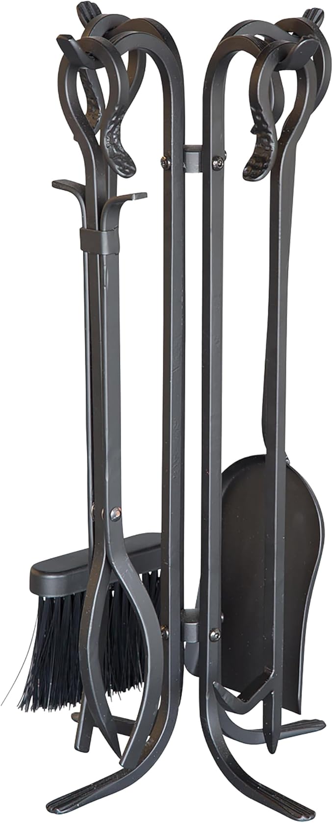 Plow & Hearth 5 Piece Hand Forged Iron Compact Fireplace Tool Set 20" | Black Wrought Iron Handle for Outdoor Indoor | Stand Poker Shovel Brush Log Tongs Wood Stove Accessory